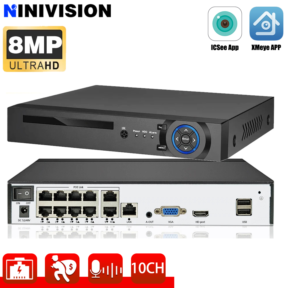 Nvr 16 Channel 4K H265 - 10CH 8CH 4K 8MP POE NVR