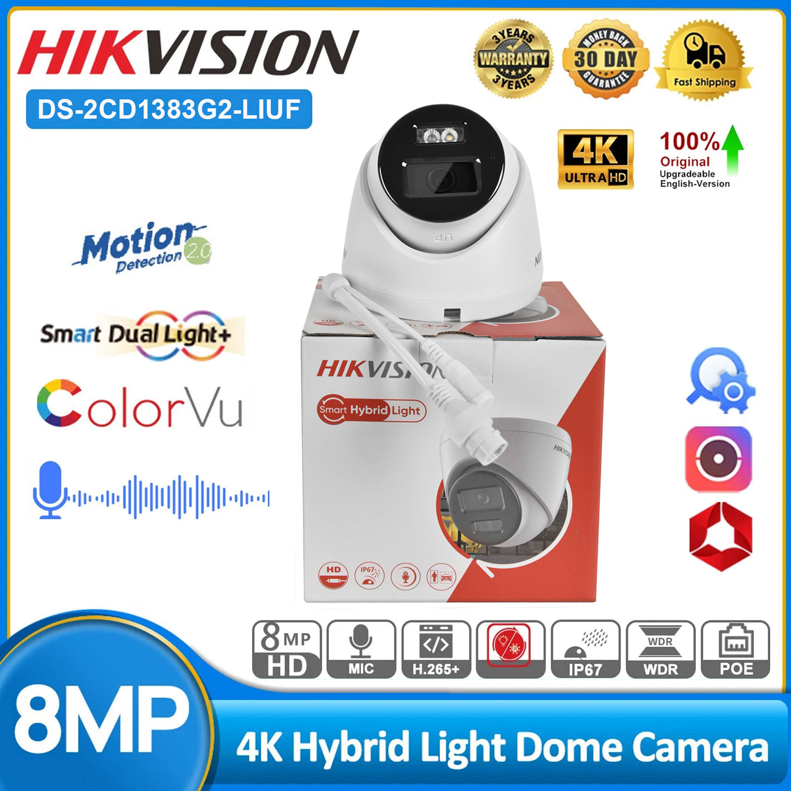 Hikvision Ip Camera 8Mp Dome - Caméra IP Hikvision 8MP DS-2CD1383G2-LIUF 4K