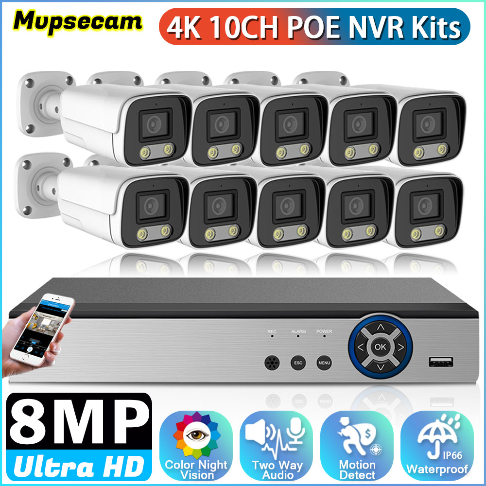 Poe Security Camera 8Mp 4K - Caméra de vidéosurveillance POE IP, 10