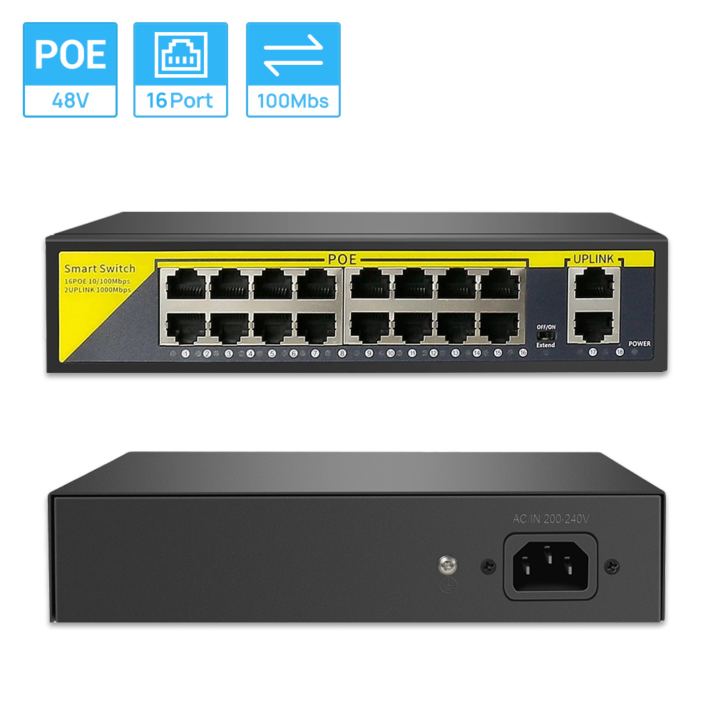 Nvr Poe Switch 16 Port - Commutateur POE 16CH 2 ports Ethernet