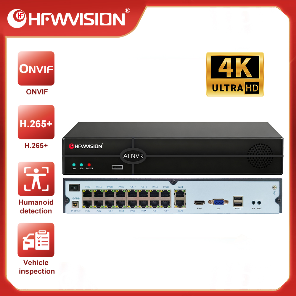 Nvr 16 Channel 4K H265 - HFWVISION Enregistreur vidéo NVR 4K POE