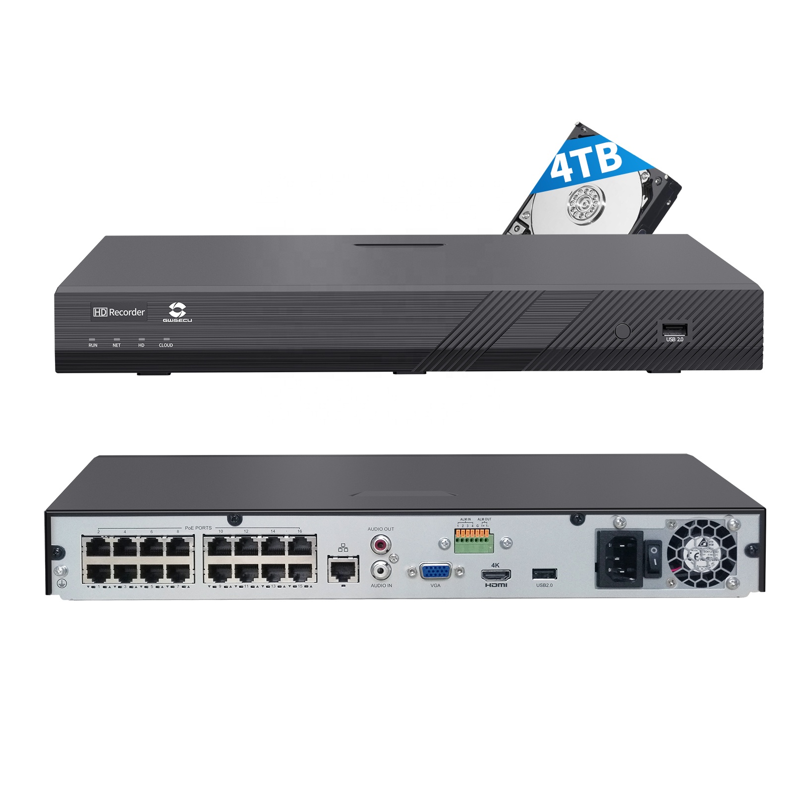Nvr 16 Channel 4K H265 - GWSECU 16CH 4 to 4K H.265