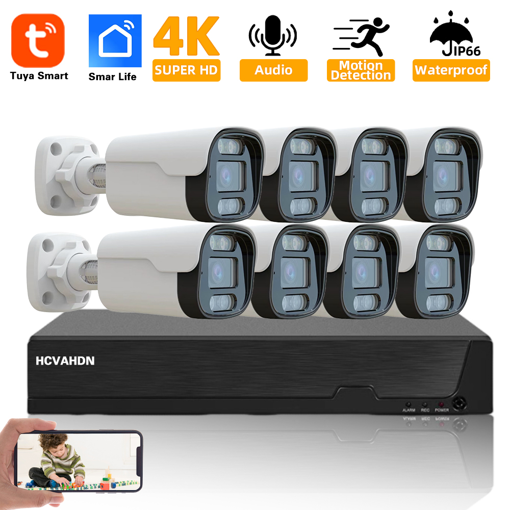 Poe Security Camera 8Mp 4K - Kit de sécurité TUYA 4K 8MP