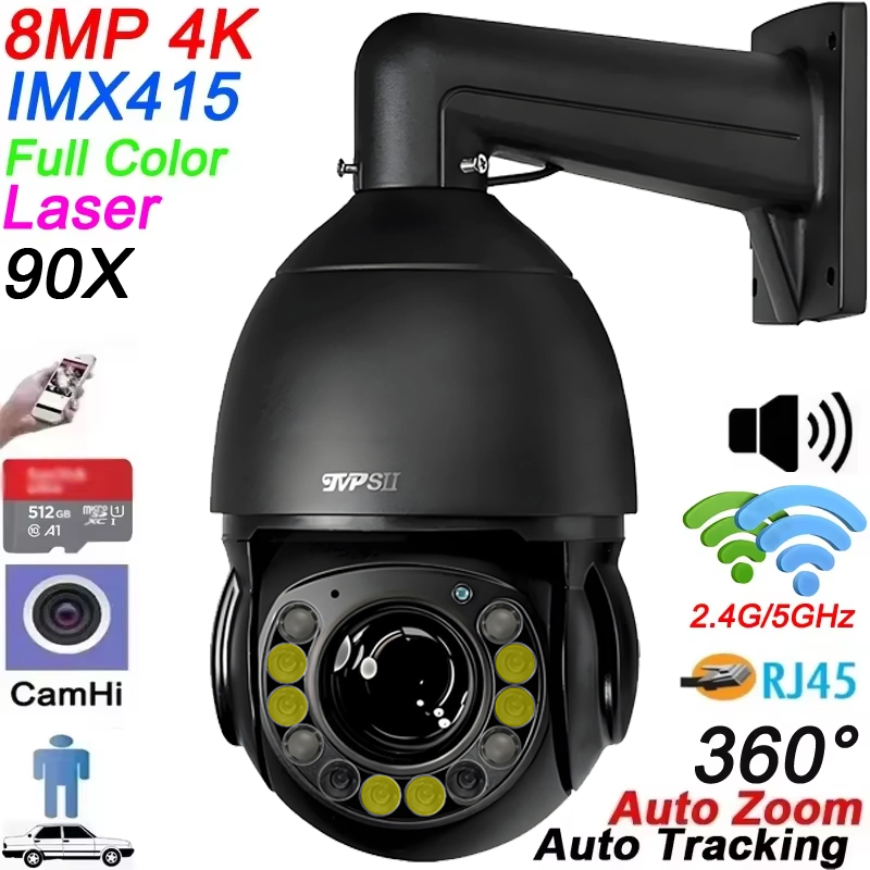 Ip Camera 4K 8Mp Outdoor Ptz - Camhi Max.512G Laser Pleine Couleur Métal