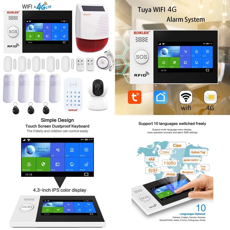 Security Camera System Solar 4G - Système d'alarme intelligent Tuya, sécurité domestique,