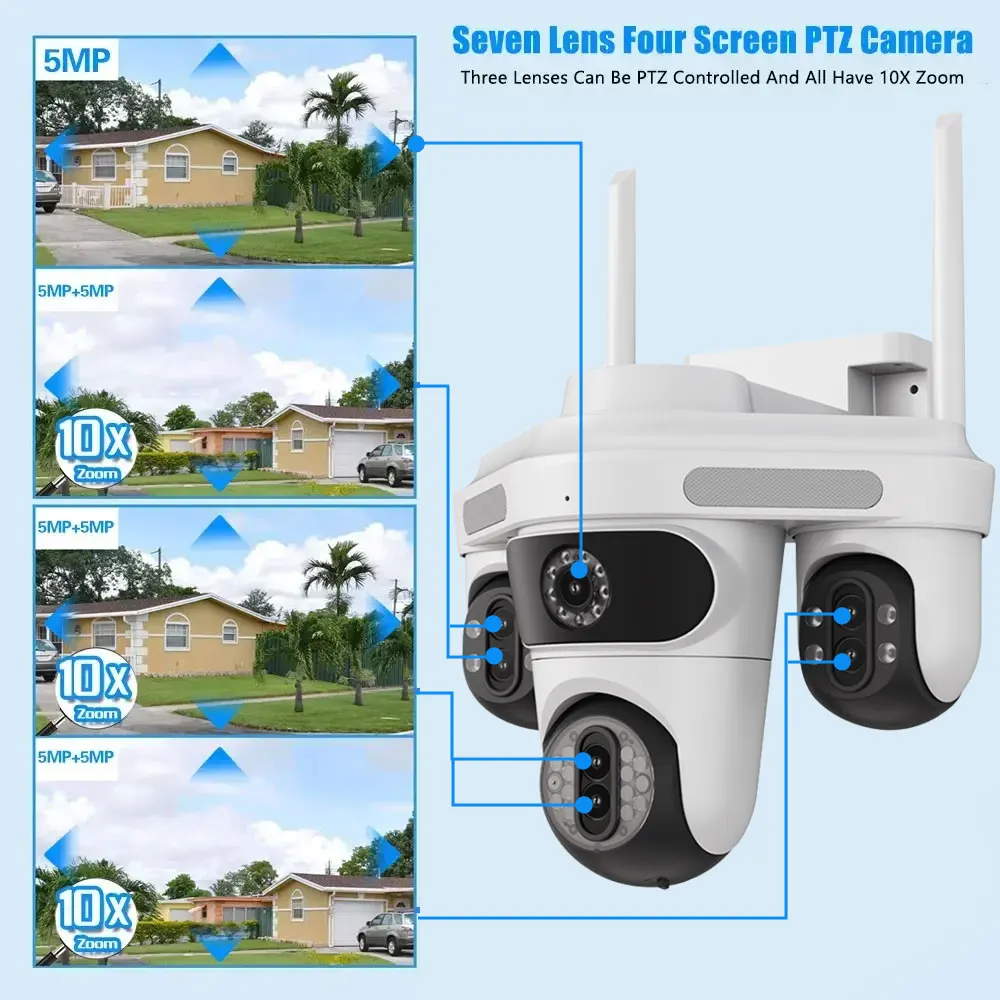 35MP 7 objectifs 4 écrans Wifi - Ip Camera 4K 8Mp Outdoor Ptz avis et prix