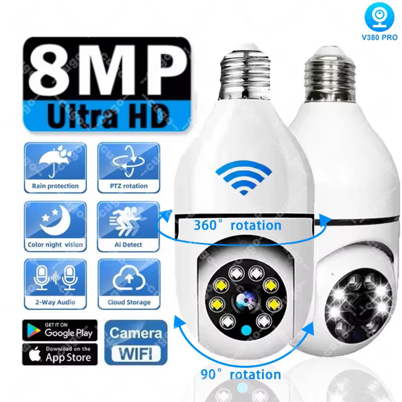 8MP E27 ampoule caméra de Surv - Cctv Camera System 8 Camera Wireless avis et prix