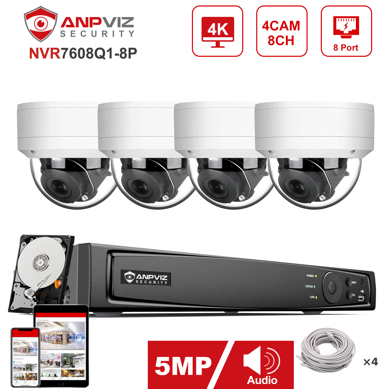 Anpviz-Kit de système de sécur - Nvr Kit 4 Camera 5Mp Poe avis et prix